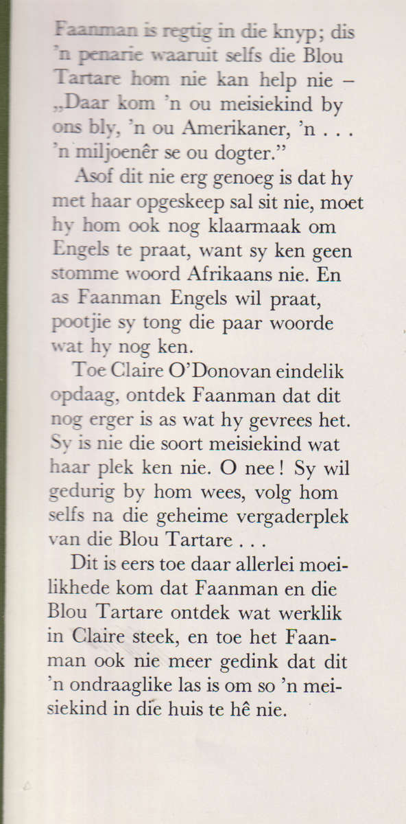 Die Blou Tartare H.S Van Blerk Ou Meisiewagter Hard Cover 129 Page