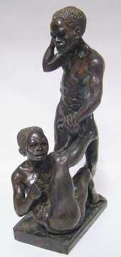 2 Fighting Men Wood Carving by Zimbabwean Artist (36cm tall) - Signed by the artist