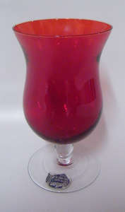 Lovely Ruby Red Venetian Glass Vase with paper label - Handmade in Italy
