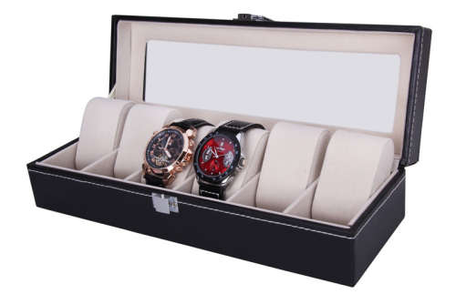 6 Grid PU Leather Watch Display Collection Case Jewelry Storage Organizer
