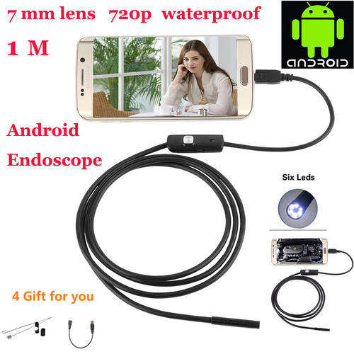 6 LED Waterproof 1M 7mm Phone Endoscope Inspection Camera For Android PC UL