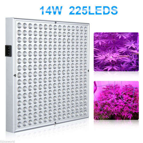 14W 225 LED Full Spectrum Hydroponic Plant Growing Light Panel Lamp + Hanging Kit