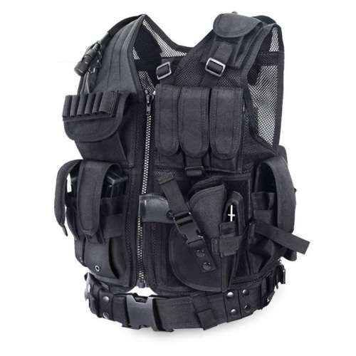 Deluxe Tactical Vest w/Quick Draw Holster, Multiple Mag/Accessory Pouches & Pistol Belt