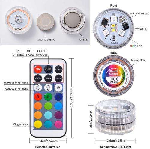 10PC Underwater LED Tea Lights, Submersible RGB Multicolor Waterproof DECOR lights