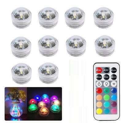 10PC Underwater LED Tea Lights, Submersible RGB Multicolor Waterproof DECOR lights