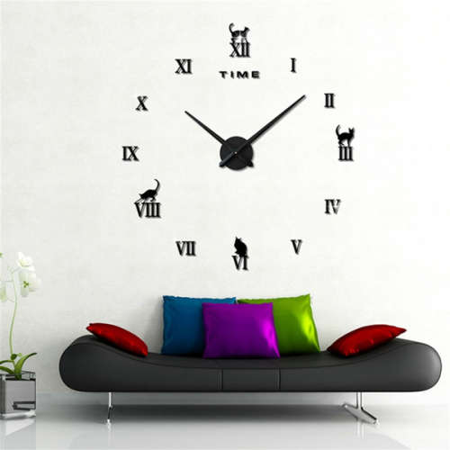 3D DIY BLACK ROMAN WALL CLOCK WITH CATS
