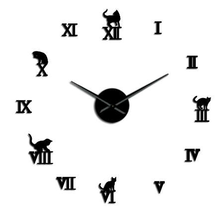 3D DIY BLACK ROMAN WALL CLOCK WITH CATS