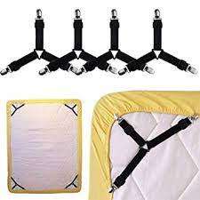 BED SHEET CLIPS, 4 PCS TRIANGLE BED SHEET STRAPS CLIPS MATTRESS CORNER SUSPENDERS GRIPPERS