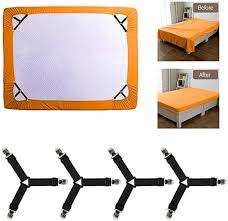 BED SHEET CLIPS, 4 PCS TRIANGLE BED SHEET STRAPS CLIPS MATTRESS CORNER SUSPENDERS GRIPPERS
