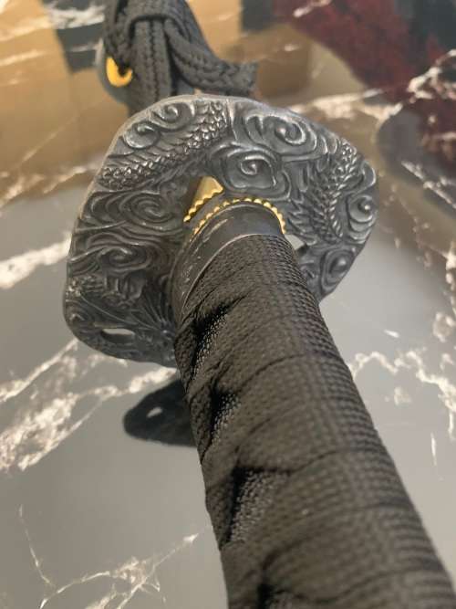 WARRIOR DRAGON SAMURAI KATANA -- FULL TANG --- BLOOD GROOVE --- BLUE SHARPENED BLADE