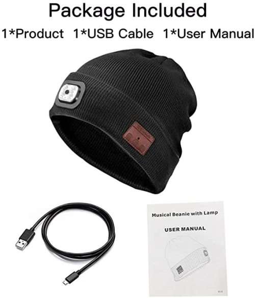 Bluetooth Beanie Hat with LED Headlight