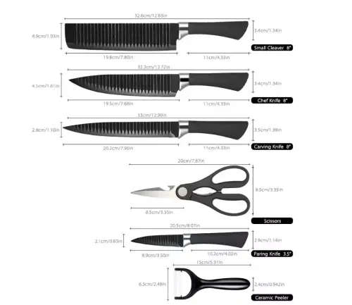 High Quality 6PCS Non Stick Multi Purpose Knife Set