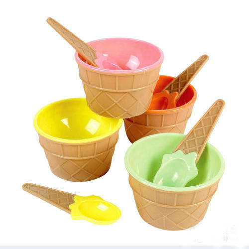 Ice Cream Sundae Dessert Set Kids Bowl and Spoon in Waffle Cone Dish Design