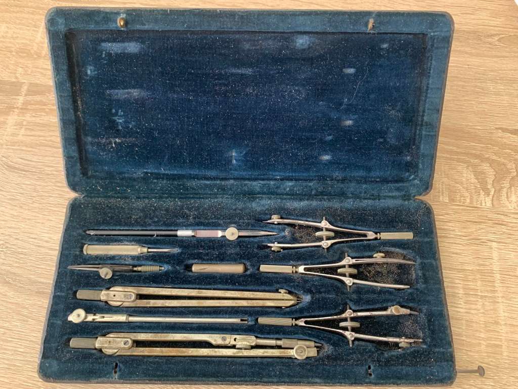 Vintage drafting precision drawing set, engineering, compass, Germany Architectural Drawing Set..