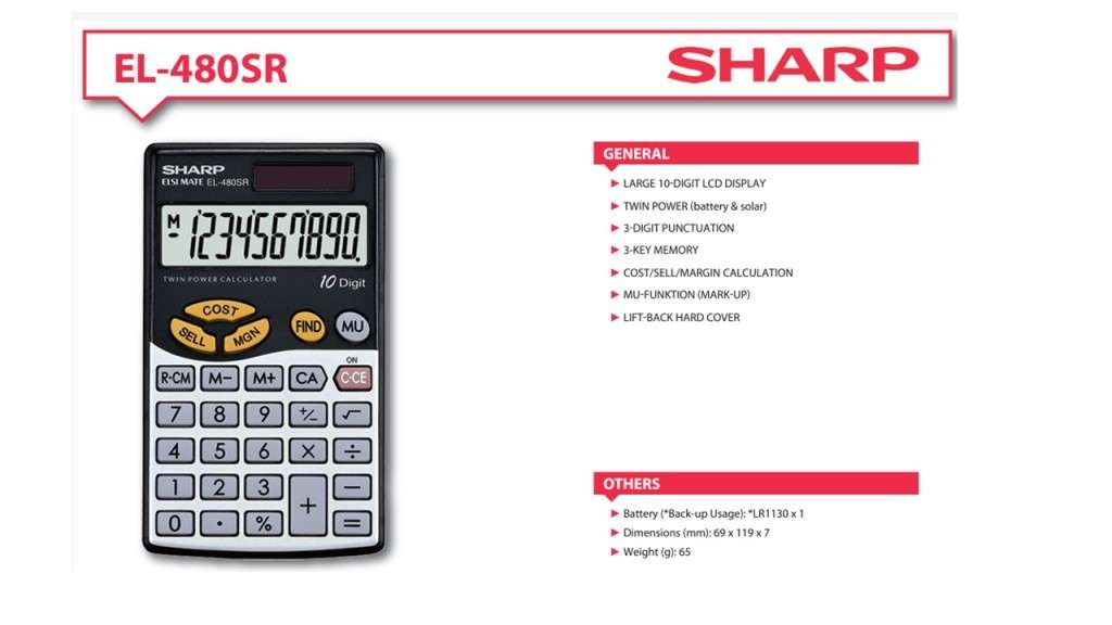 Sharp EL-480SR  handheld calculator