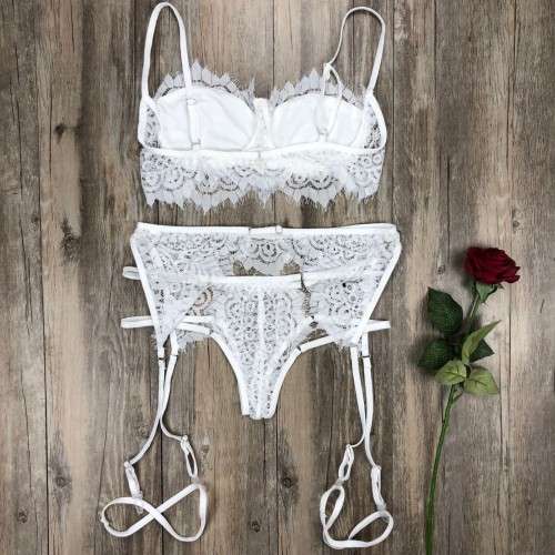 Madrid Balconette Lingerie Set with Garter - White