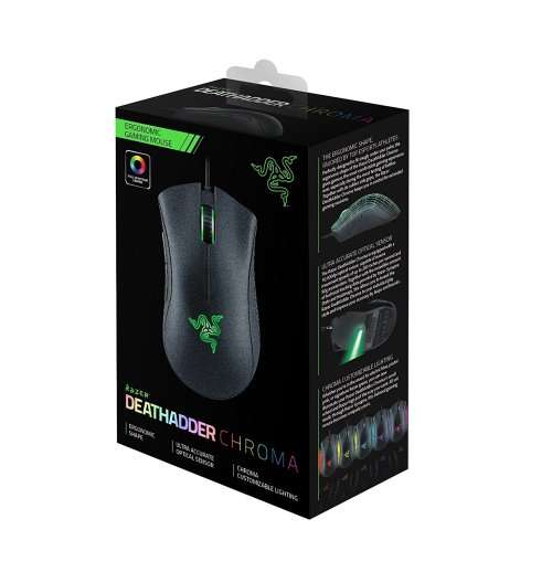 Razer DeathAdder Chroma - Multi-Color Ergonomic Gaming Mouse - 10,000 DPI Sensor - Comfortable Grip