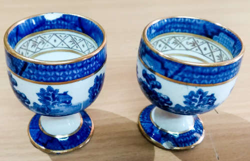 Blue willow egg cups