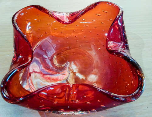 Tangerine murano style controlled bubble ashtray