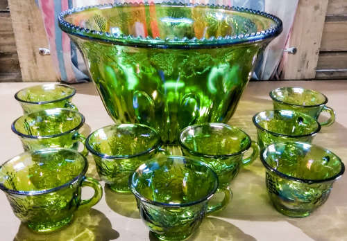 Carnival glass punch bowl