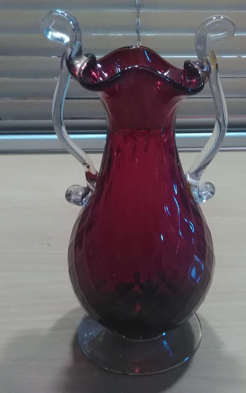Murano style cranberry glass vase