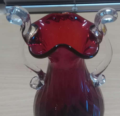 Murano style cranberry glass vase