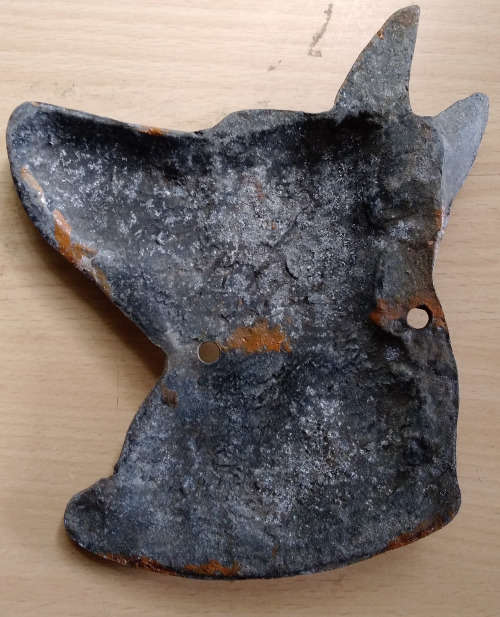 Metal dog beware sign