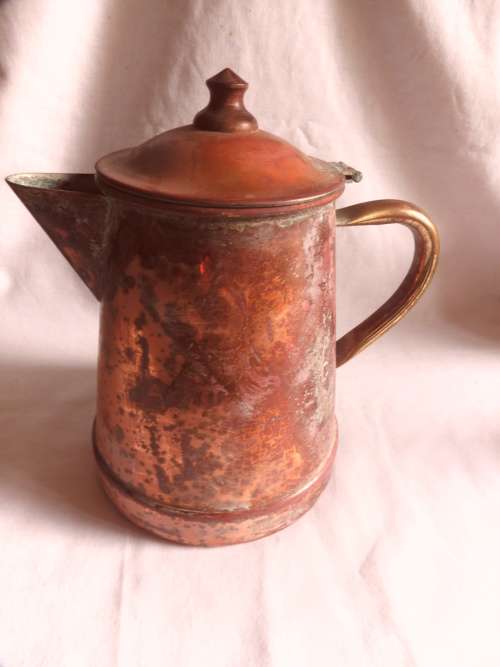 VINTAGE COPPER TEA POT  WITH BRASS HANDLE