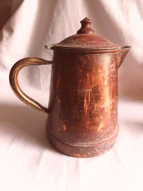 VINTAGE COPPER TEA POT  WITH BRASS HANDLE