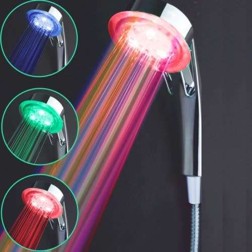 3 COLOR CHANGING LED New Water-Saving Hand-held Shower Head Rain RGB Changing LED Automatic Color