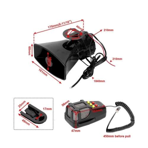 100W loud car warning alarm speaker speaker MIC 5 sound (12V)polyphony annunciator horn