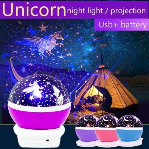 Unicorn Night Light Projector Night Lamp 360 Degree Rotating Color Changing +4pcs AA batteries gift