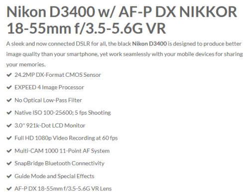 Nikon D3400 24MP CMOS Digital SLR Camera body Nikon AF-P 18-55 Lens Kit
