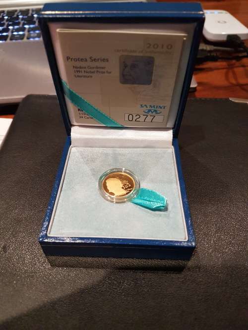 2010 NADINE GORDIMER 1/10 Oz Proof gold coin