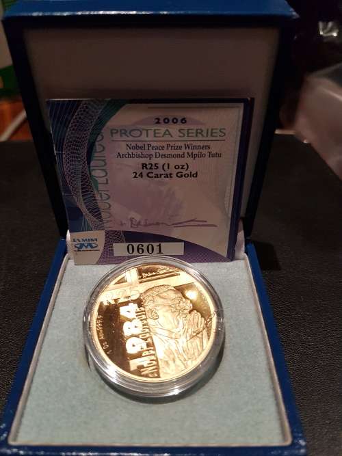2006 DESMOND TUTU  1 OZ PROOF GOLD COIN