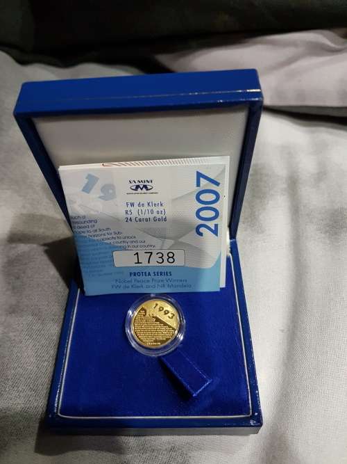 2007 DE KLERK 1/10 OZ GOLD COIN PROOF WITH CERTIFICATE