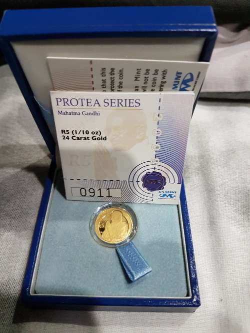 2008 GANDHI 1/10 OZ PROOF GOLD COIN WITH CERTIFICATE