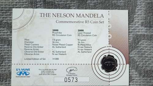 2008 MANDELA COMMEMORATIVE COIN SET CERTIFICATE 573