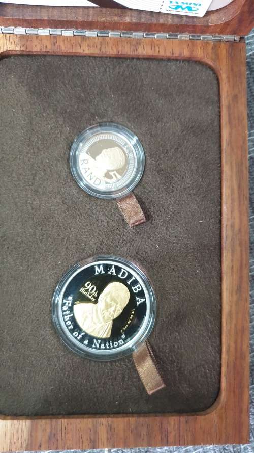 2008 MANDELA 90TH BIRTHDAY CELEBRATION SET 1/2 OZ GOLD AND 8.9 G SILVER MEDALLION WITH PROOF R5 CERT