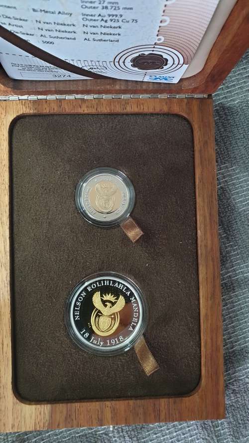 2008 MANDELA 90TH BIRTHDAY CELEBRATION SET 1/2 OZ GOLD AND 8.9 G SILVER MEDALLION WITH PROOF R5 CERT
