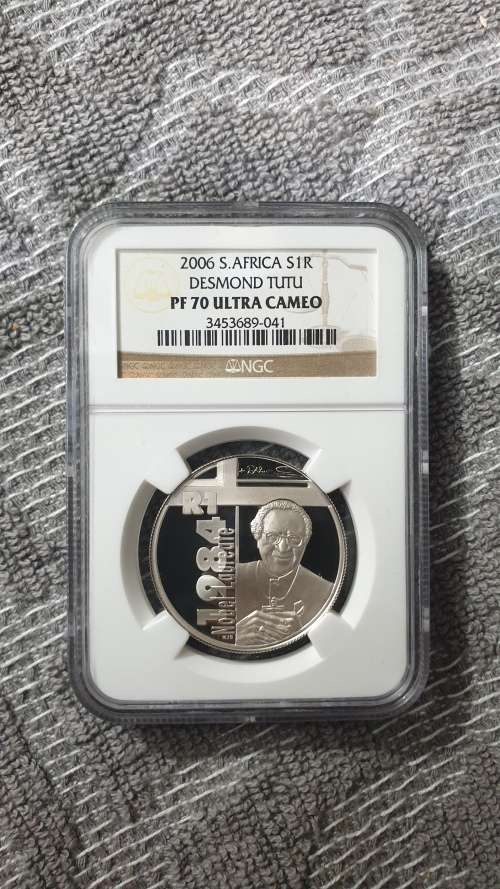 2006 DESMOND TUTU SILVER PROOF R1 GRADED PF70 ULTRA CAMEO