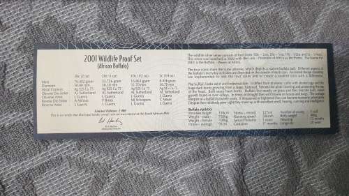2001  SA MINT WILDLIFE PROOF SET AFRICAN BUFFALO CERT NO:359