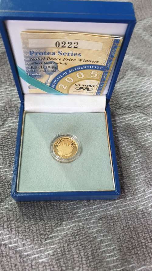 2005 ALBERT LUTHULI PROOF GOLD 1/10 OZ WITH CERT222 MINTAGE ONLY 1000