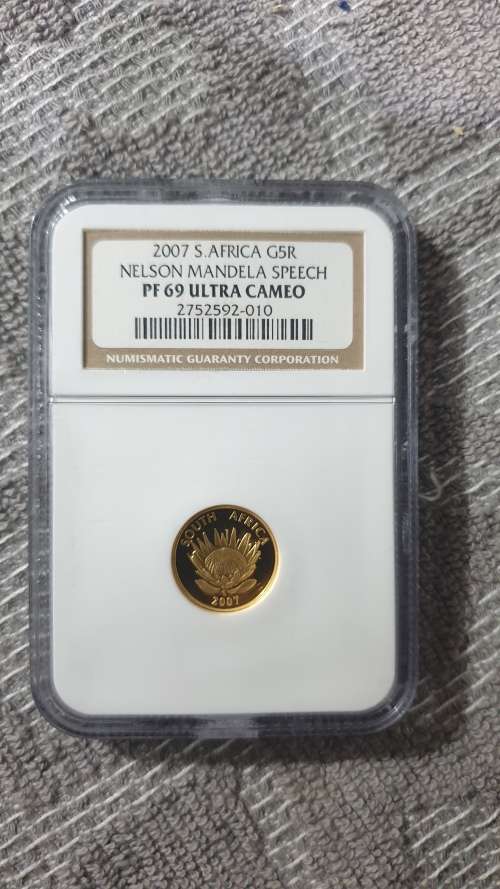 2007 NELSON MANDELA  SPEECH 1/10 OZ GOLD NGC GRADED PF69 MINTAGE 3082