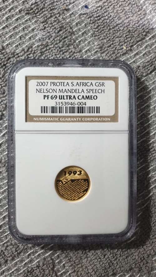 2007 NELSON MANDELA  SPEECH 1/10 OZ GOLD GRADED NGC PF69 MINTAGE 3082