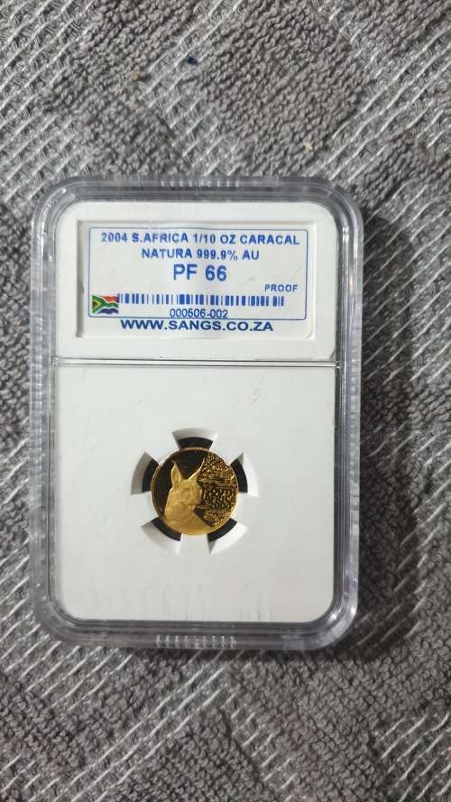 2004 NATURA CARACAL 1/10 OZ GOLD GRADED SANGS PF66 MINTAGE ONLY 669
