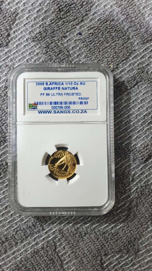 2006 NATURA GIRAFE 1/10 OZ GOLD GRADED SANGS PF68 MINTAGE ONLY 750