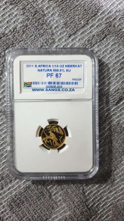 2011 NATURA MEERKAT 1/10 OZ GOLD GRADED SANGS PF67 MINTAGE 828