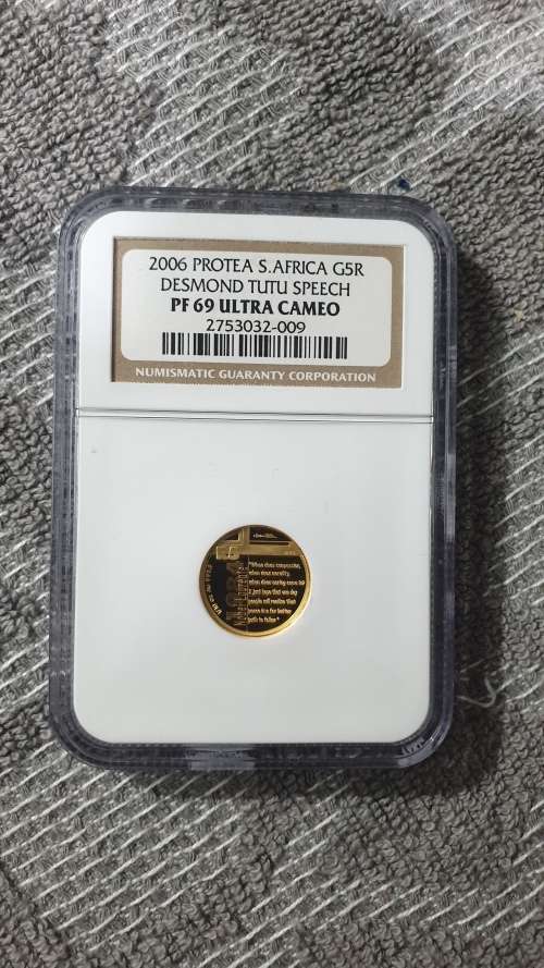 2006 DESMOND TUTU 1/10 OZ GOLD GRADED NGC PF69 MINTAGE 1369