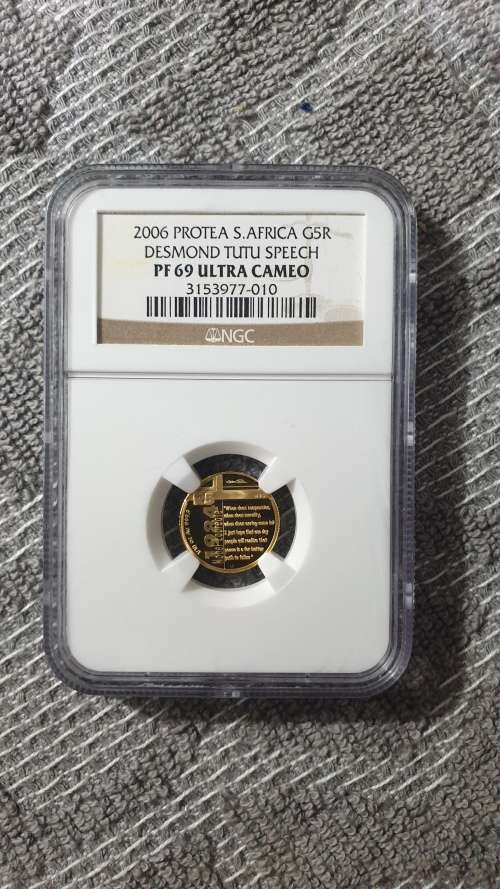 2006 DESMOND TUTU 1/10 OZ GOLD GRADED NGC PF69 MINTAGE 1369